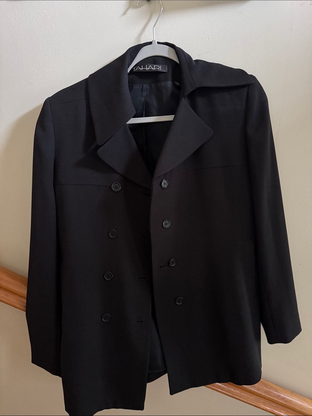 Tahari Black Double-Breasted Pea Coat